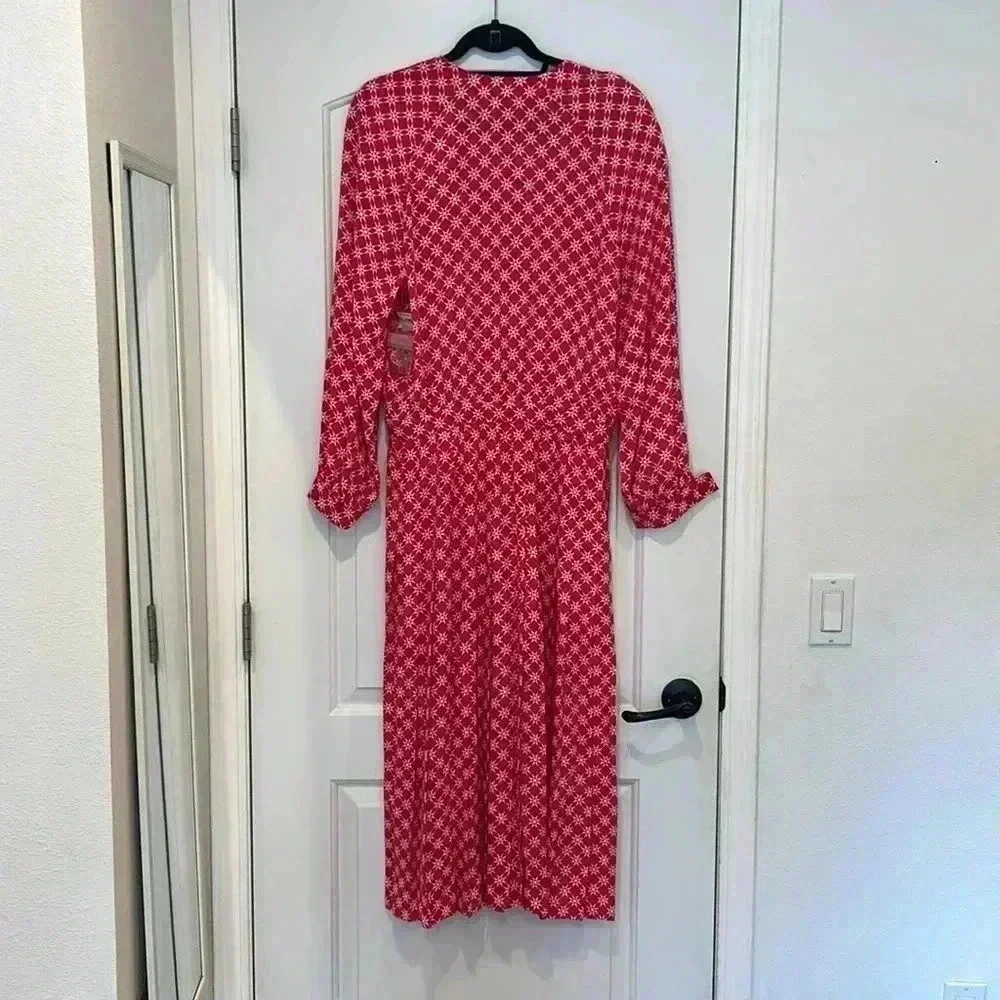 Vtg NWT Halston III Star Print Button Up Maxi Dress Fuchsia Shoulder Pads Sz 14 - Picture 9 of 9